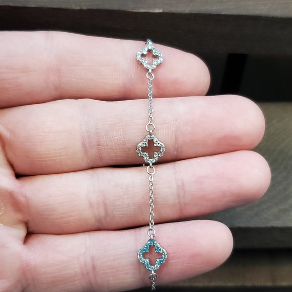 Jewelry - 7 Inch Sterling Silver Odd Shape Clear And Blue CZ Gems Bracelet